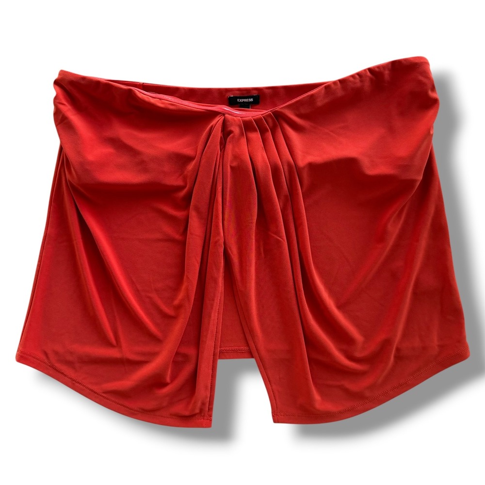 Express Women's L Orange Red Draped Front Strapless Split Hem Crop Tube Top Y2K